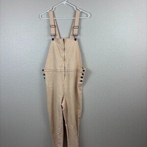 Sadie & Sage Womens Beige Adjustable Strap Side Button Overalls Jumpsuit Size S